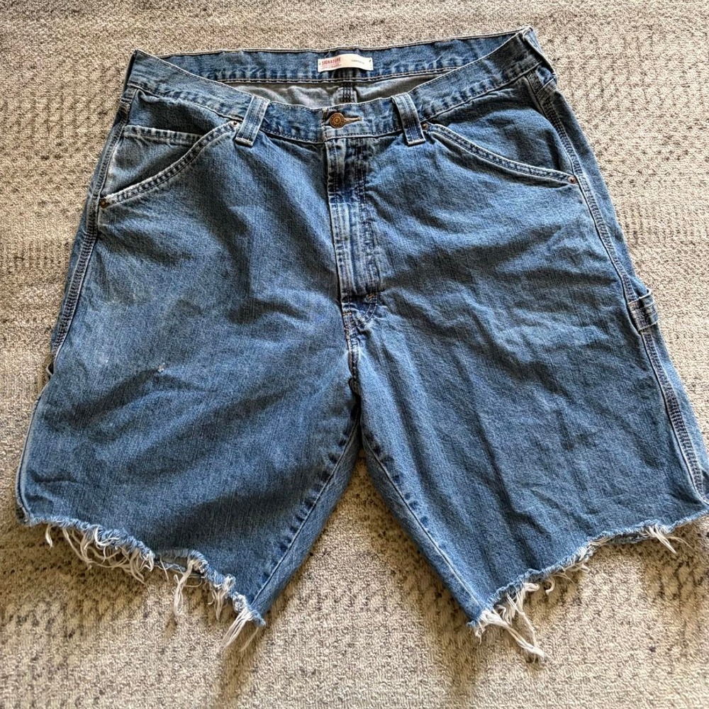 Levi's men's denim cargo jorts shorts skater frayed 38" utility